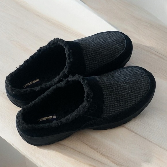 LANDS’ END Sherpa Lined Suede All Weather Black Mule Size 10 Durable Gothic Goth - Picture 12 of 12